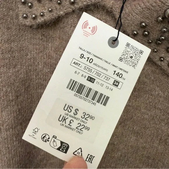 Zara Brown Sweater with Studded Collar kids 9-10 new with tags - Picture 4 of 5